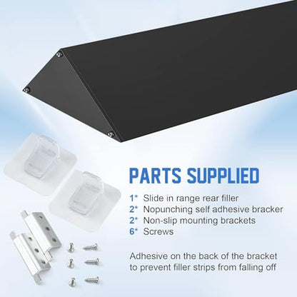 30" Slide-in Range Rear Filler Kit W10113901A, Stove Gap Universal Triangular Filler Strip, Cooktop Trim Kit Between Stove and Backsplash for Whirlpool & Most Brand, Durable Aluminum, Black - color: Black