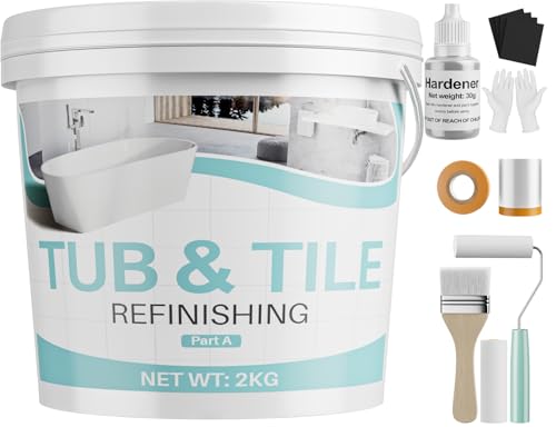 Tile Paint, 70 oz Tub and Tile Refinishing Kit with Hardener, Tub Paint for Bathtub Sink Bathroom Kitchen Countertop, Water Based & Low Odor, Semi-Gloss white, 100-110sq.ft - size: 70 Fl Oz (Pack of 1)