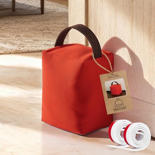 Weighted Door Stopper 5.5 lb - Heavy Door Stopper with Handle, Floor Safe Fabric Door Stop, 2 Bonus Door Draft Stoppers (Up to $15 Value), Non-Slip for Kids & Pets, 6" L × 4.5" W × 7" H - color: Warm Pumpkin