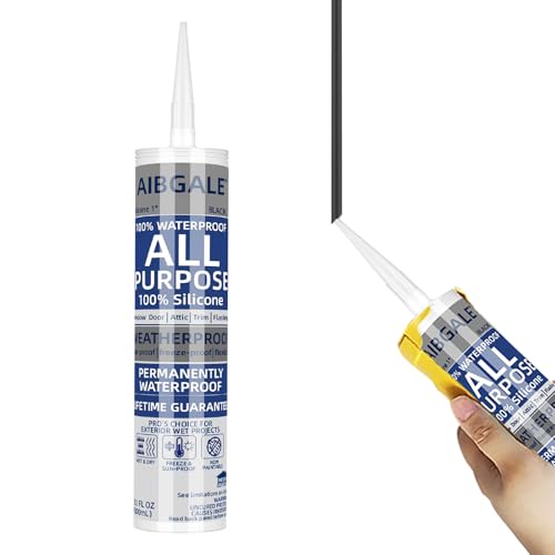 Black Silicone Sealant, All-Purpose 100% Waterproof Silicone Caulk, Adhesive Caulking Silicone for Indoor Outdoor Windows, Aquarium, Bathtub Auto Leak Seaing, 10.1 Oz, 1 Pack (1)
