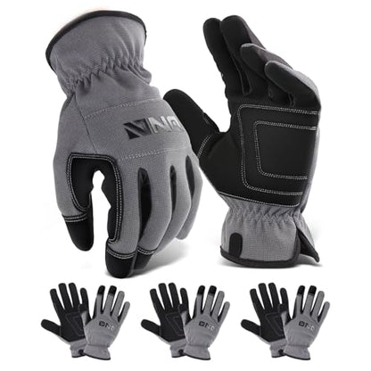 DNA MOTORING 4pair Multi-Purpose Utility Machanic Gloves, Flexible Breathable Performance Padded Knuckles Palm Work Gloves, Grey, TOOLS-00582 - color: Grey-4pair
