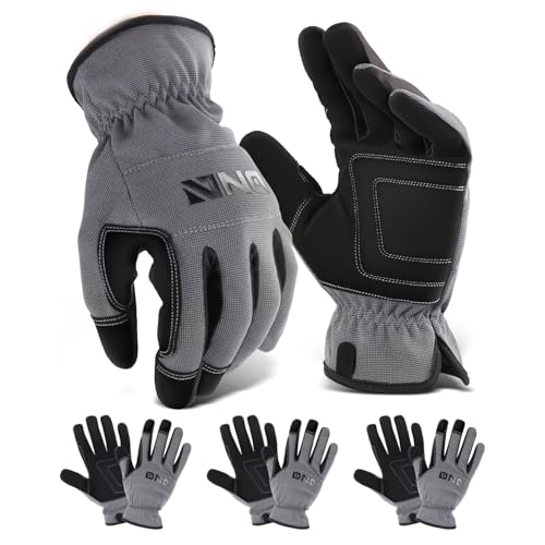 DNA MOTORING 4pair Multi-Purpose Utility Machanic Gloves, Flexible Breathable Performance Padded Knuckles Palm Work Gloves, Grey, TOOLS-00582 - color: Grey-4pair