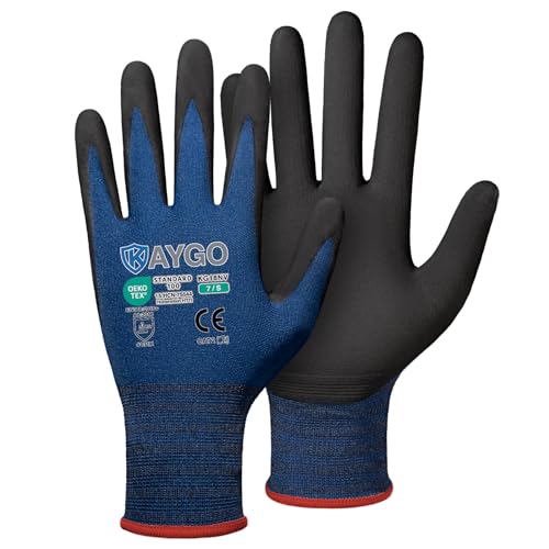 KAYGO Safety Work Gloves MicroFoam Nitrile Coated, 3 Pairs KG18NB,Seamless Knit Nylon Glove for Men and Women, Ideal for Automotive,Warehouse,Construction (S, Dark Blue) - color: Dark Blue, size: Small