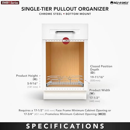 Rev-A-Shelf Kitchen Cabinet Pullout Shelf and Drawer Organizer Slide Out Pantry Storage Basket in Multiple Sizes, 18 x 20 In, 5WB1-1820CR-1 - size: 18" W X 20"d, style: Single Tier