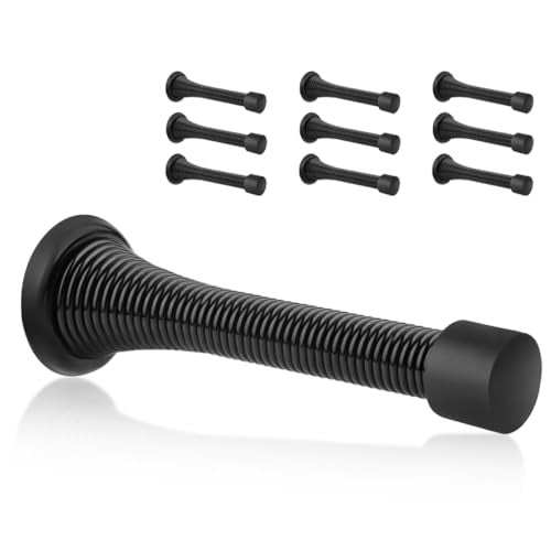 10 Pack Spring Door Stoppers Black - Flexible Heavy Duty Screw-in Door Stop Spring, Wall Door Stopper with Black Bumper Tips - color: Black, size: 10 Pack