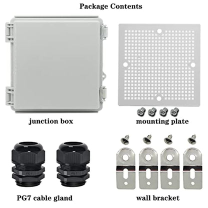Zulkit Junction Box,IP67 Waterproof Electrical Box Hinged Cover Stainless Steel Latch Plastic Enclosure for Project with Mounting Plate Wall Bracket and 2 Cable Gland Grey 5.9"x5.9"x3.5"(150x150x90mm) - color: Grey Cover, size: 5.9"x5.9"x3.5"