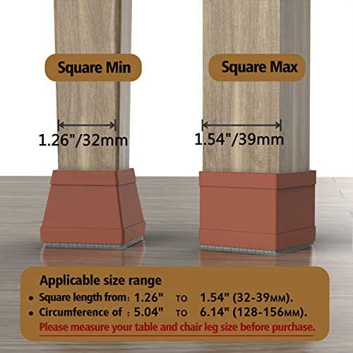 16 Pcs Square Chair Leg Protectors for Hardwood Floors, Silicone Felt Furniture Pads Non Slip,Free Moving Table Leg Covers,Chair Protectors for Wooden Floors. Brown - size: Large