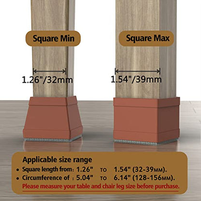 16 Pcs Square Chair Leg Protectors for Hardwood Floors, Silicone Felt Furniture Pads Non Slip,Free Moving Table Leg Covers,Chair Protectors for Wooden Floors. Brown - size: Large