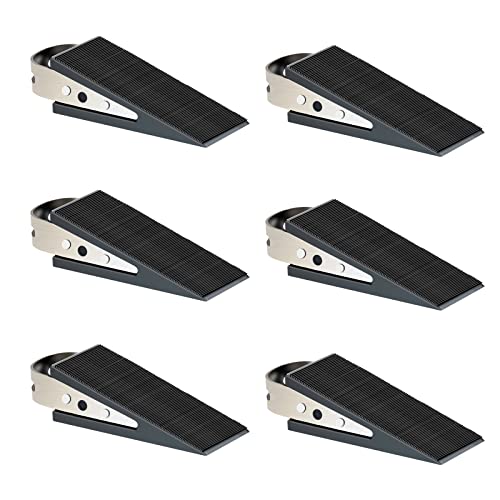 Shackcom Rubber Door Stopper Wedge, 6 Pack Black Heavy Duty Door Stop Suitable for All Floor Types, with Stainless Steel Hangers for Easy Storage, Prevents Unwanted Slams and Bumps - color: 6 Pack Black