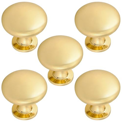 Probrico (5 Pack Gold Cabinet Knobs Round Drawer Handles 1-3/16 inch(29.5mm) Diameter Single Hole Cabinet Pulls Kitchen Cabinet Hardware - color: Gold