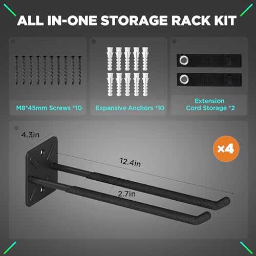 Nacial Garage Hooks, Heavy Duty Garage Hooks, 12.4 Inch Wall Mount Hangers, Max Load 200 lbs Garage Storage Utility Hook for Car Tires, Ladders, Chairs, Strollers, Power Tools, Garden Tools - 4 Pack - size: 4