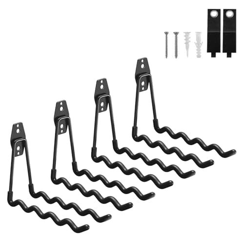Garage Hooks Heavy Duty, 4 Pack Wave Steel Garage Storage Hooks with Anti-Slip Coating, Multi-Purpose Ladder Hooks for Hanging Garden Tools, Hoses, Bikes and Folding Chairs (Black) - color: Black, size: 4pack-Wave Hooks
