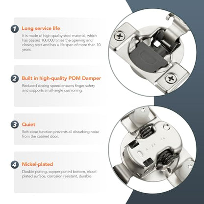 10 Pack (5 Pairs) 5/8" Overlay Soft Close Cabinet Hinges, Satin Nickel Stainless Steel Concealed Hinges with 3D Self-Closing for Face Frame Doors & Kitchens - size: 5/8 inch overlay