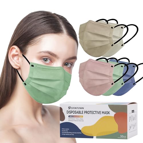 Jointown Disposable Face Mask - 3 Ply Protection Face Masks, 50 Pack Morandi - color: Morandi