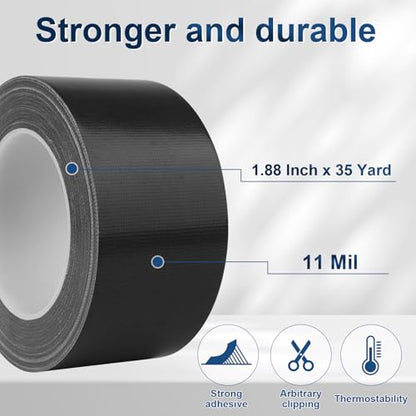 Black Duct Tape Heavy Duty, 1.88 Inch x 35 Yard Waterproof Strong Adhesive Duct Tape for Indoor Outdoor Repairs Tear by Hand, 1 Roll - color: Black