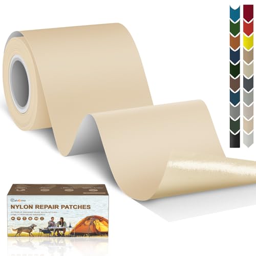 Cahomo 3x79 Nylon Repair Patch Nylon Repair Tape Self Adhesive Fabric Tapes Outdoor Camping Gear Fabric kit for Tent, Umbrella, Down Jackets, Sleeping Bag, Knapsack（Dark Beige） - color: Dark Beige, size: 3x79 inch