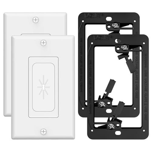 VCELINK Wall Plate Cable Pass Through with Mounting Bracket, Single Gang Flexible Rubber Opening Cable Outlet Cover for Low Voltage Cables, Wall Mount TV, Home Theater System, 2-Pack, White - color: White
