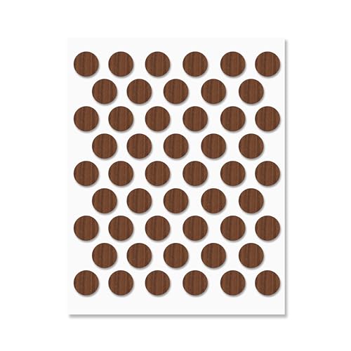Walnut Self-Adhesive Screw Hole Stickers - 50 pcs. 0.55 inch / 14 mm Peel Stick Dust Proof Tape, Water Resistance PVC Caps for Wood Cabinets, Furniture, Drawer, Wardrobe, Kitchen, Table - color: Walnut, size: 0.55 inch - 14 mm