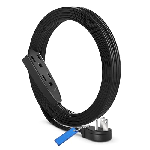 Maximm Cable 10 Feet Flat Plug Extension Cord/Wire, Multi Outlet - 3 Prong Angled Plug Extension Cord - Black UL Certified - color: Black, size: 10 Feet, style: 1 Pack