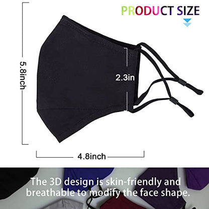 PAGE ONE Reusable Cloth Face Masks Washable Adjustable Breathable Cotton Face Mask for Women Men/6PC - color: Black Navy Gray Wine Red Purple Khaki