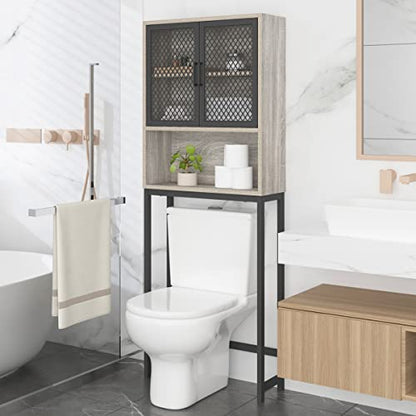 Launica Bathroom Space Saver, Over The Toilet Storage Cabinet, Metal and Wood Industrial Organizer Stand Above Toilet, Freestanding Rack Behind Toilet with Shelf, Light Grey Oak - color: Light Grey Oak