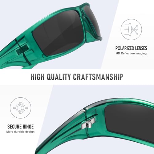 Polarized Sports Sunglasses for Men Women Unbreakable Frame Cycling Fishing Wrap Around Sunglasses UV400 Protection - color: 1-clear Green/Gray Lens