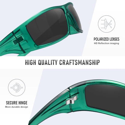 Polarized Sports Sunglasses for Men Women Unbreakable Frame Cycling Fishing Wrap Around Sunglasses UV400 Protection - color: 1-clear Green/Gray Lens