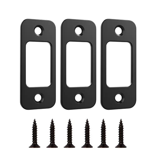 Deadbolt Strike Plate Door Backplate 1" x 2-1/4" Round Corner (Matte Black) with Screws 1-3/8" - 3 Pack - color: 3x Matte Black