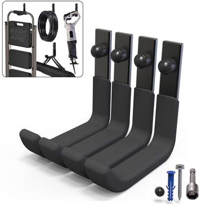 4 Pack Garage Storage Hooks, Ladder Hangers, Steel Wall Mount Hooks, Utility Hooks for Hanging Heavy Duty Shed Tools, Ropes, Garden Hoses, Shovel, Bulk Items, etc.（88lbs, 4Inch） - size: 4 Pack (4 inch)
