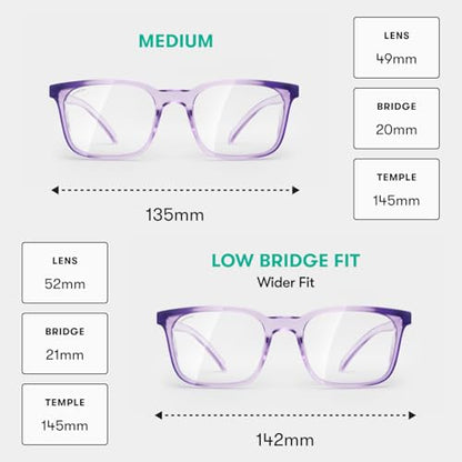 Stoggles Rectangle Z87.1 Certified Safety Glasses, Blue-Light, UV Blocking Lens, Top & Side Shield, Anti-Fog, Stylish Eyewear - color: Lilac, size: Medium Standard Fit