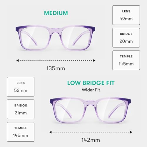 Stoggles Rectangle Z87.1 Certified Safety Glasses, Blue-Light, UV Blocking Lens, Top & Side Shield, Anti-Fog, Stylish Eyewear - color: Lilac, size: Medium Low Bridge Fit