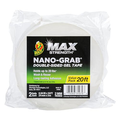 Duck Max Strength Double-Sided Gel Tape with Nano-Grab Technology, Heavy Duty, Multi-Purpose & Removable Adhesive, 0.94 in. x 10 ft, Clear, 2 Rolls - size: 0.95 in x 10 ft, style: 2 Pack