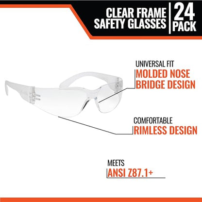 Malta Dynamics Safety Glasses – ANSI Z87+ Rated UV Eye Protection Glasses for Construction, Manufacturing, Scratch-Resistant - color: Clear, size: 300 Pack