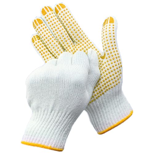 Safety Work Gloves with Anti-slip Dots 12 Pairs White Polyester Knitted Gloves for Garage Warehouse Industrial Gardening - color: Yellow
