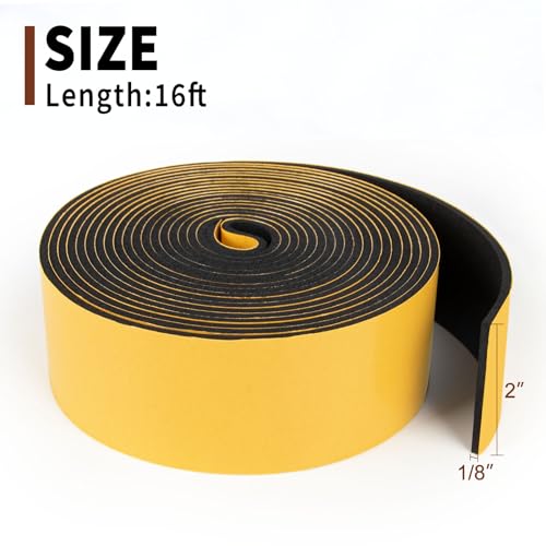 Yotache Neoprene Weather Stripping 2" W X 1/8" T (New Adhesive Craft), Self Adhesive Foam Rubber Seal Strip Tape for Door and Window, 16 Ft Length - size: 2"x1/8"x16 FT