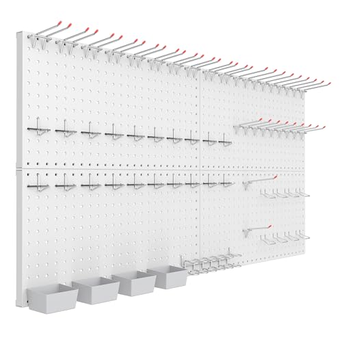 TORACK Garage Tools Organizer Boards Kit with Hooks, Modular Wall-Mounted Tool Storage Pegboard for Workbench(Gray, 4 Panels with Hooks) - color: Gray