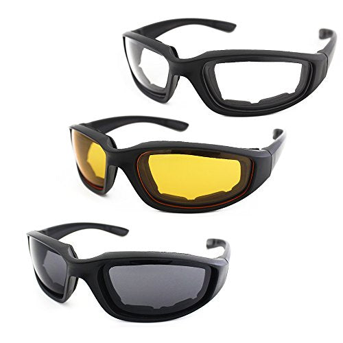 3 Pair Motorcycle Riding Glasses Padding Goggles UV Protection Dustproof Windproof Motorcycle Sunglasses for Outdoor Actives - color: 3 Pairs Glasses/Clear&yellow&smoke