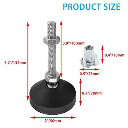 Luomorgo 4 Pcs M10 Leveling Feet with T-Nut, Anti Skid Threaded Rubber Feet, Adjustable Swivel Levelers for Furniture Feet, Heavy Duty Appliance Feet for Mechanical Equipment (D50 x M10 x H100) - size: D50 x M10 x H100
