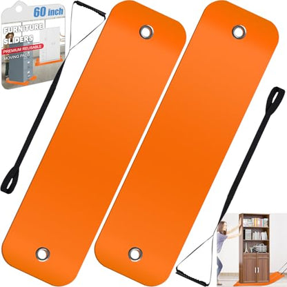 2Pcs Large Appliance Slider with Pull Strap,Pull Furniture Slides,Moving Furniture Gliders Heavy Duty Sliding Sheet for Moving Heavy Furniture,Cabinets,Safes on Carpet and Hardwood Floor (10''×60'') - size: 10''×60'' Orange