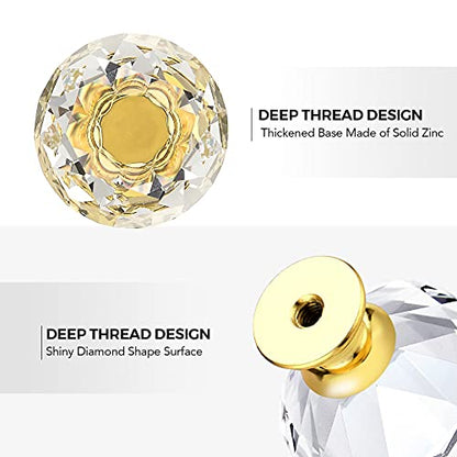 Ravinte 5 Pack Crystal Knobs for Dresser Drawers Glass Cabinet Knobs Diamond Shaped Drawer Knobs - 30 mm Knobs with Gold Base - color: Gold