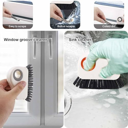 PEUTIER 2pcs Crevice Cleaning Brush, Hard Bristle Window Track Cleaning Tools 2 in 1 Cleaner Scrub Brush Grip Brush Cleaner with Hidden Scraper for Sliding Door Sill Shutter Vents Household