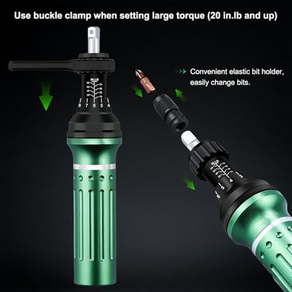 Torque Screwdriver 10-80 in.lb, Torque Screwdriver Set with 1/4" Elastic Bit Holder, 1/4" Bit Adapter, Flat, Hex, Torx and Philips Bits, Suitable for Gunsmithing, DIY, Bicycle Maintenance - size: 10-80 in-lb torque screwdriver set