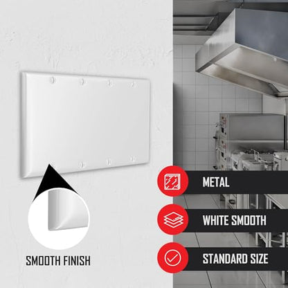 TayMac WW-BBBB 4-Gang White Smooth Metal Standard 4-Blank Wall Plate, Outlet Cover Wall Plate with Screws, Electrical Outlet Cover Plate for 4 Devices - style: Four Gang
