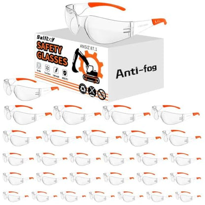 Salfboy Anti Fog Wraparound Safety Glasses Bulk, ANSI Z87.1 Certified for Construction, Yard Work, Laboratories - style: Orange Leg