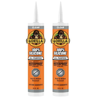 Gorilla 100% Silicone Sealant All Purpose, 10 Ounce Cartridge, Clear (Pack of 2) - color: Clear, size: 2 Pack