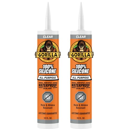 Gorilla 100% Silicone Sealant All Purpose, 10 Ounce Cartridge, Clear (Pack of 2) - color: Clear, size: 2 Pack