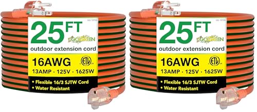 Go Green Power Inc. (GG-13725) 16/3 SJTW Outdoor Extension Cord, Lighted End, 25 ft (Pack of 2) - color: Orange, size: 25 Ft (Pack of 2), style: 16/3