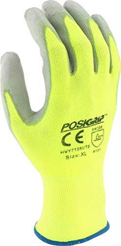 IRONCAT West Chester PosiGrip HVY713SUTS PU Palm Coated Polyester Gloves - [Pack of 12] XX-Large, HI-VIS Yellow Dexterous Gloves with Touch Screen Fingertips, Knit Wrist