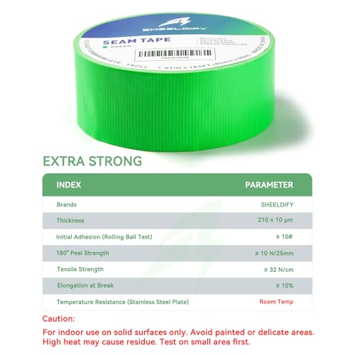 1.97" x 164‘ Seam Tape - Duct Tape Edge Tape Heavy Duty Multi-Purpose, Hand-Tearable, No Residue, Green, 1 Roll - color: Green, size: 1.97" x 164' 1Roll