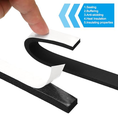 PATIKIL Foam Weather Stripping for Doors, 2 Rolls 5/8" W x 3/8" T Foam Seal Tape Adhesive Insulation Strip for Door Window Air Conditioning, Black(13 Ft Total Length in 2 Rolls) - size: 5/8" W x 3/8" T